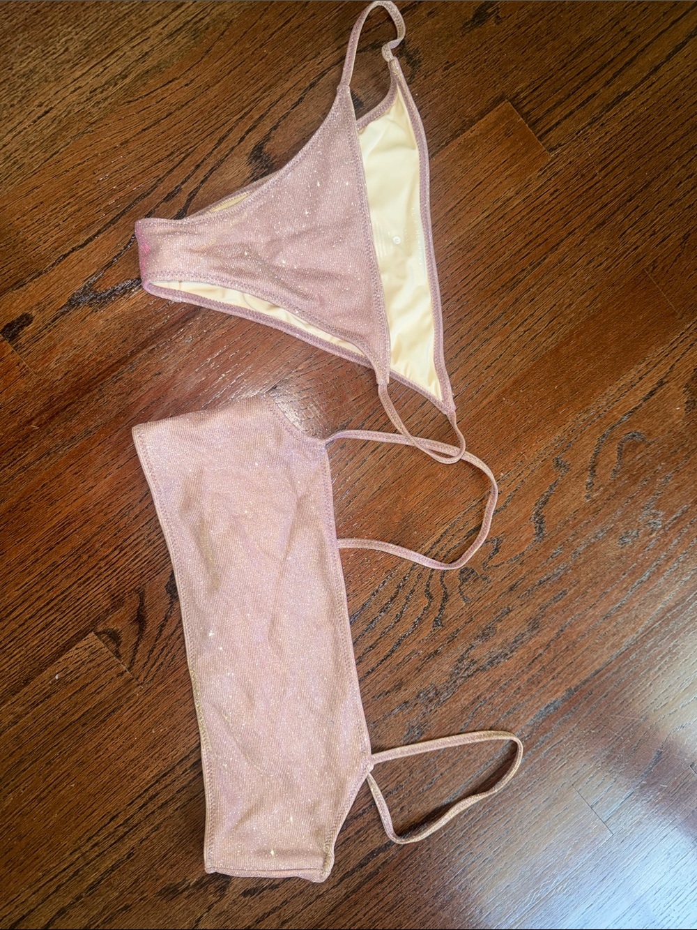 L. A. Hearts Shimmer Pink Triangle Bikini Top and Cheeky Bottom Set
